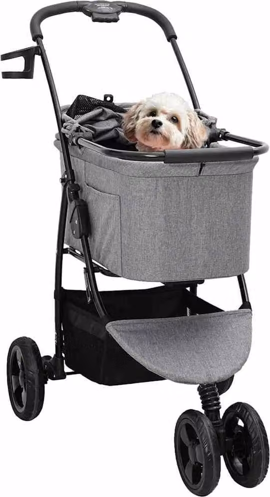 vidaXL Carrello pieghevole per animali domestici Grigio 78 x 54 x 101 cm Poliestere