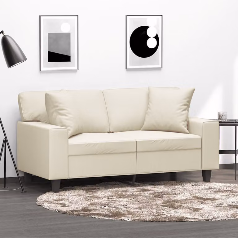 vidaXL Divano a 2 Posti Moderno in Similpelle Beige con Cuscini e Struttura in Metallo L: 154 cm, P: 80 cm, H: 77 cm