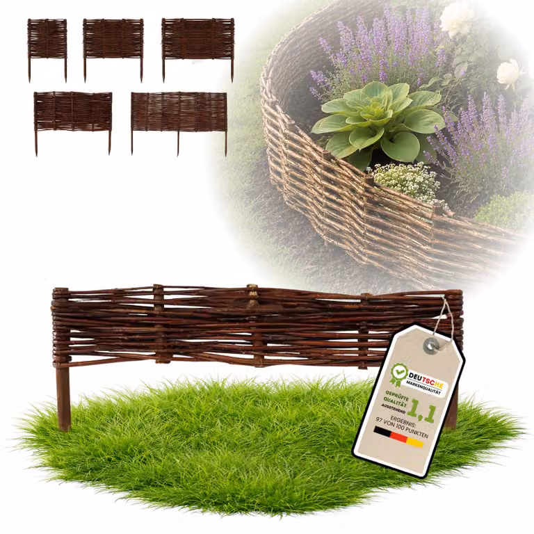 Floranica 1 pezzo Recinzione in vimini 10 cm x 60 cm – Staccionata da giardino intrecciata Palizzata Recinzione naturale Bordo aiuola
