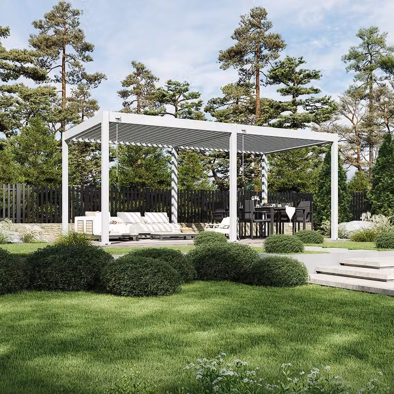 Pergola Weide Classic in alluminio 3x6 m con tetto a lamelle, indipendente, bianca