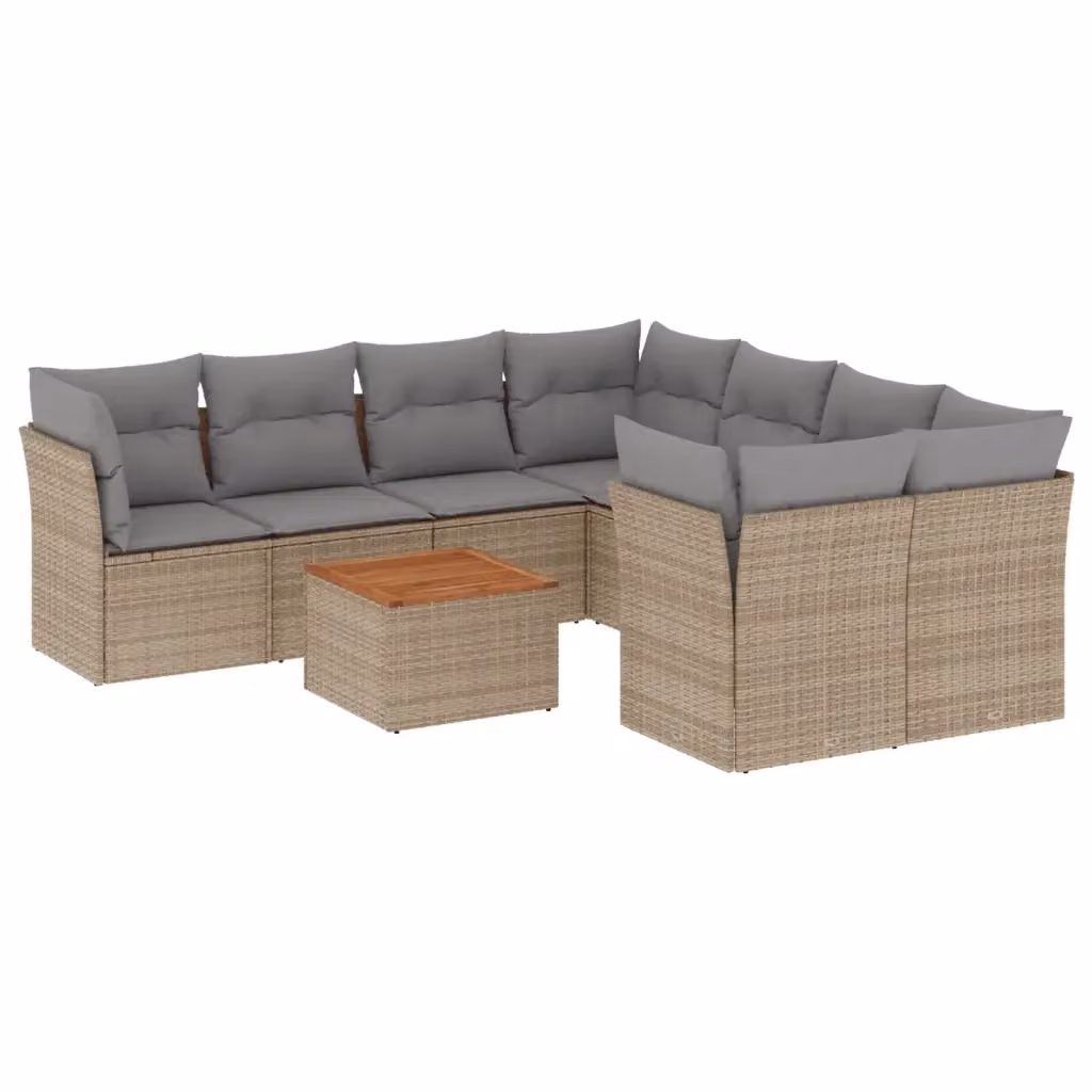 Set Divano da Giardino a L con Polyrattan e Cuscini Beige e Grigio vidaXL 9 pz – 2