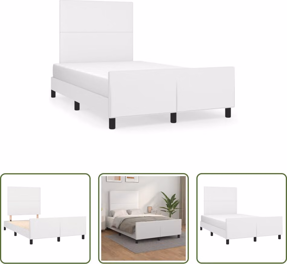 The Living Store Giroletto con testiera bianco 120x190 cm in ecopelle