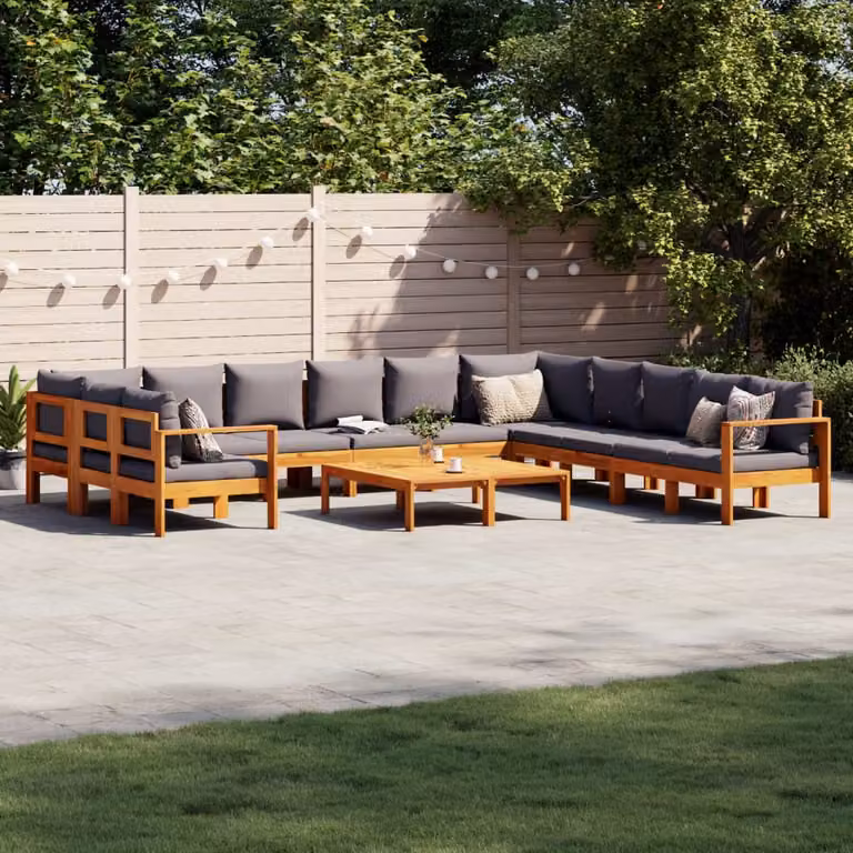 Set Divano da Giardino vidaXL 9 pz a Forma a U in Legno di Acacia con Cuscini Grigi