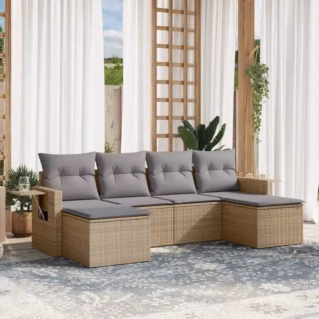 Set Divano da Giardino 6 pz con Cuscini Beige in Polyrattan 3220518