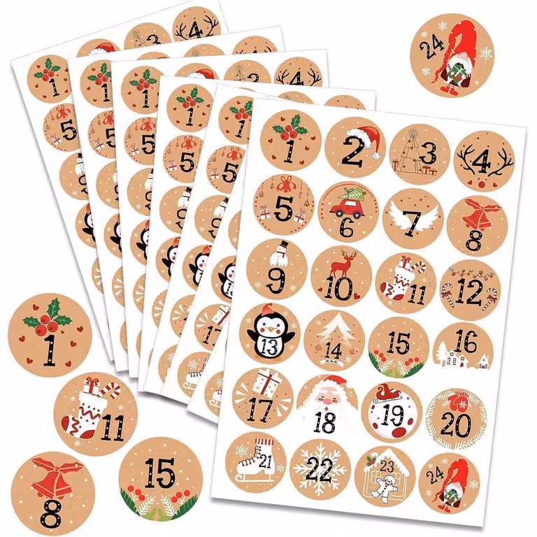 Adesivi numerati per calendario dell'Avvento, da 1 a 24, confezione da 192 pezzi, autoadesivi
