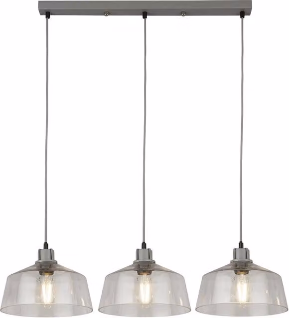 Lampadario a sospensione Searchlight moderno in metallo grigio e vetro trasparente con 3 luci E27 e altezza regolabile