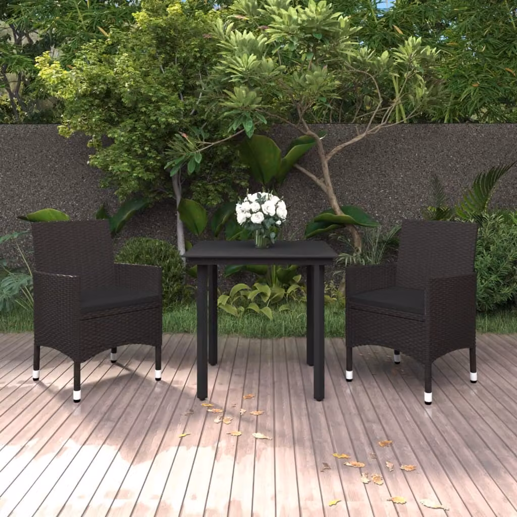 The Living Store Set da pranzo da giardino in 3 pezzi con cuscini in poly rattan e vetro
