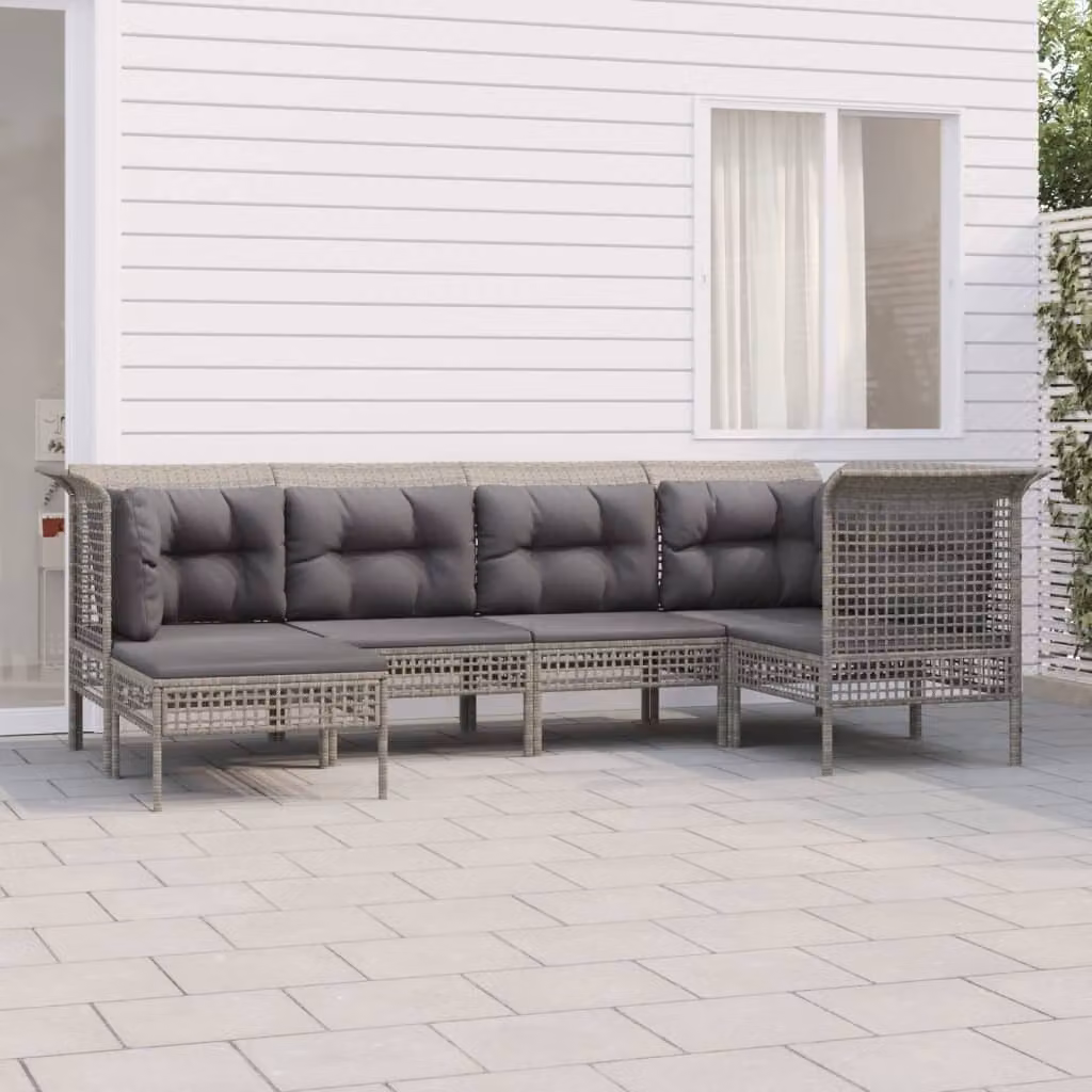 The Living Store Set da giardino da 6 pezzi con cuscini in poly rattan grigio