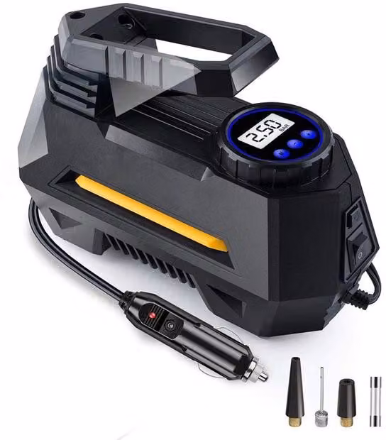 Compressore d'aria portatile digitale da 12 V - Schermo LCD - Elettrico - Per auto, biciclette, moto e palloni