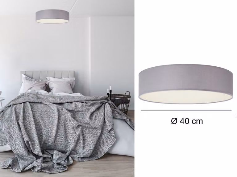 Lampada da soffitto a LED rotonda Ø40 con paralume in tessuto grigio - Paralumi per lampade da soffitto