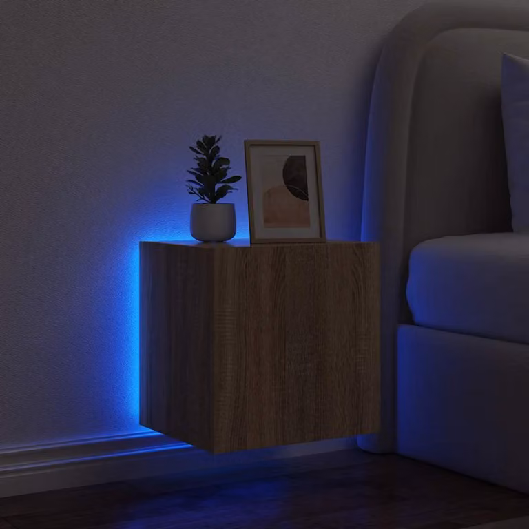 Mobile TV a parete con luci LED vidaXL, Rovere Sonoma, L 40,5 cm x P 35 cm x H 40 cm