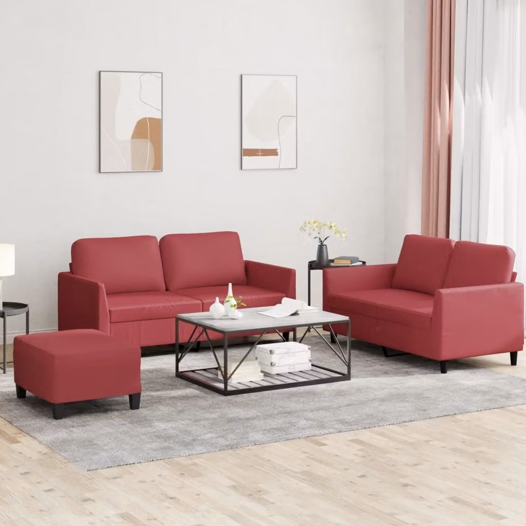 Maison Exclusive - Set divano a 3 pezzi con cuscini in ecopelle color bordeaux
