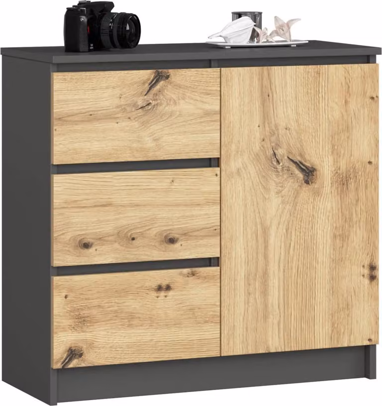 Cassettiera con cassetti e ante CIELA - grigio / rovere artisan