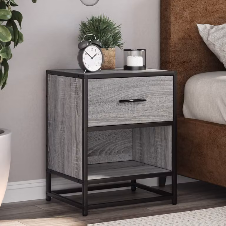 Comodino moderno da parete vidaXL in legno e metallo, Grigio, L 40 cm x P 31 cm x H 50 cm
