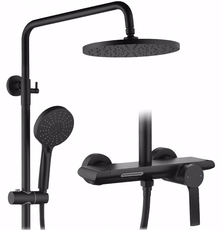 Set completo per sistema doccia: doccia a pioggia da 260 mm, nera, con tubo flessibile da 1,5 metri