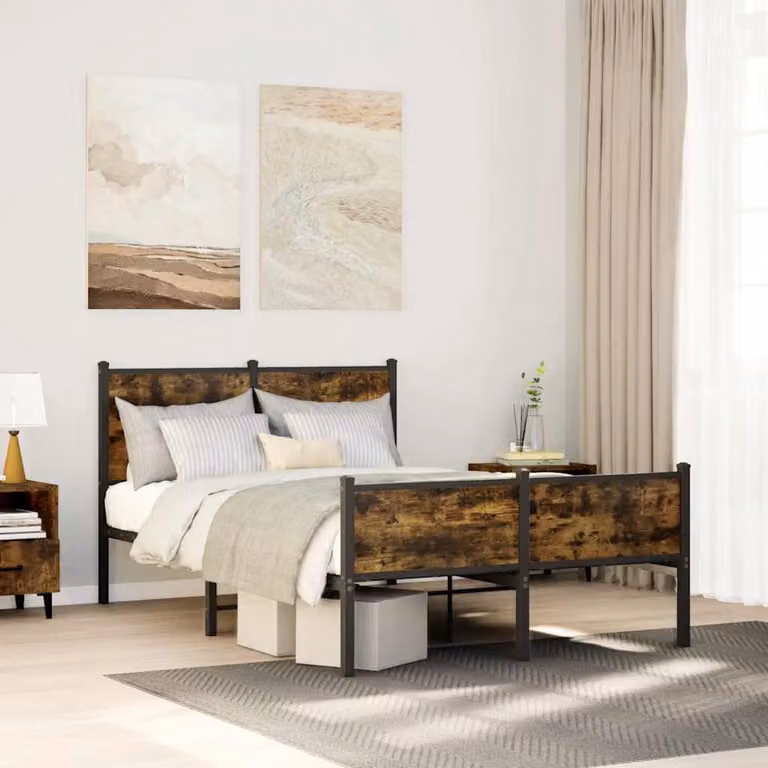 vidaXL Giroletto in metallo con doghe fisse colore marrone L/P/H: 120 x 200 cm