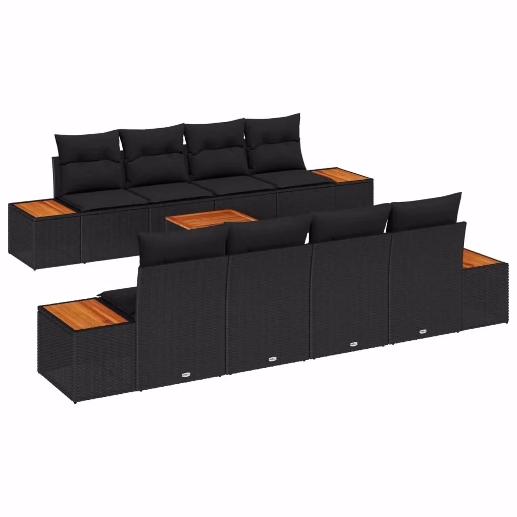 Set Divano da Giardino vidaXL in Rattan e Metallo Nero con Cuscini, 9 Pezzi – 2