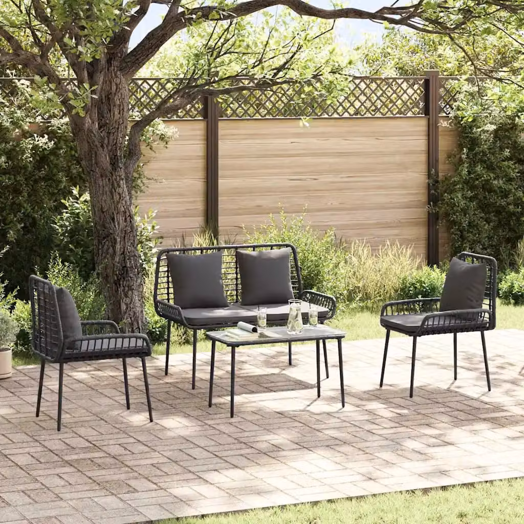 Set da pranzo per giardino vidaXL in polyrattan da 3 pezzi, colore nero e antracite – 1