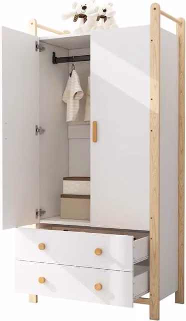 Armadio 2 ante 89,6 x 44 x 180,5 cm bianco con 2 cassetti e appendiabiti
