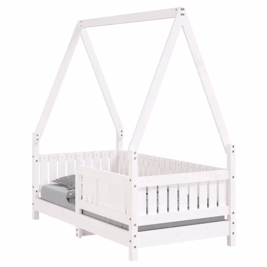Letto a casetta per bambini vidaXL in legno massello di pino bianco, L 140 x P 70 x H 145,5 cm – 2