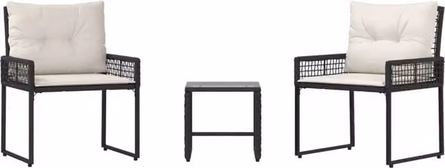 Set di Mobili da Esterno con cuscino 3 pz | Set Salotto da Giardino Nero e Bianco