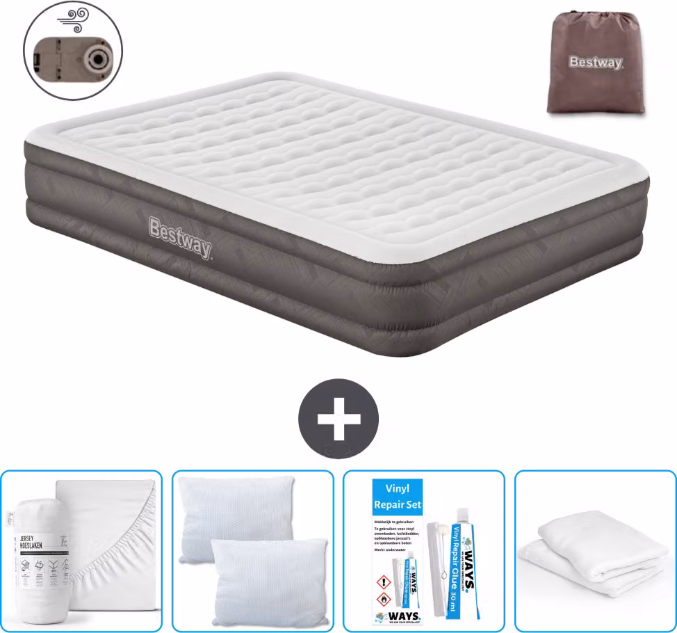 Materasso gonfiabile Bestway - 2 persone - 152 x 203 x 36 cm - Marrone - Accessori inclusi