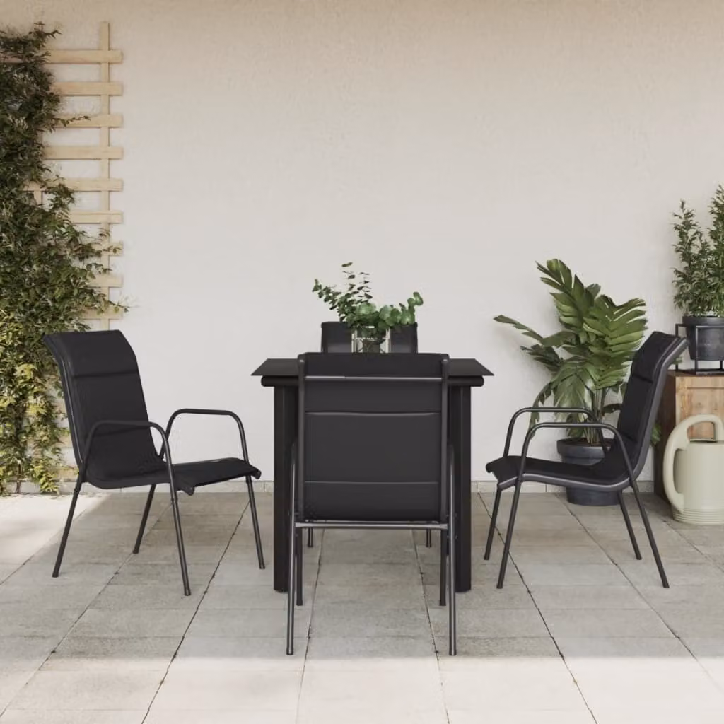 The Living Store Set da pranzo da giardino 5 pezzi in acciaio e textilene nero