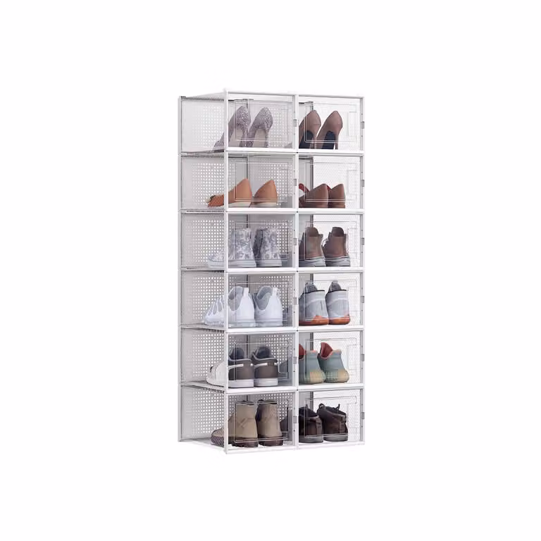 Pacco da 12 Scatole per Scarpe Contenitori per Scarpe, Trasparente + Bianco / 35 x 25 x 18.5 cm