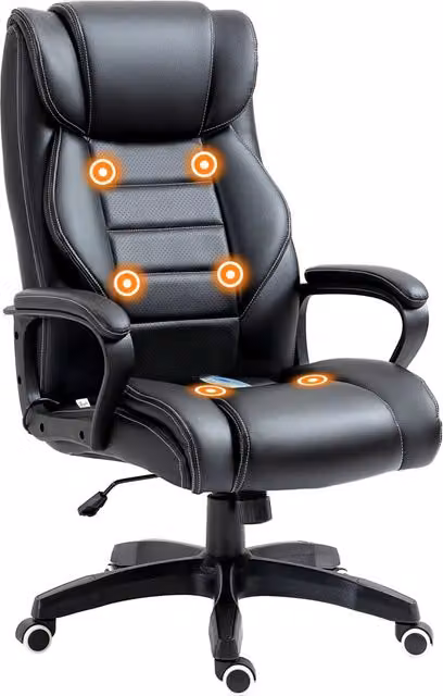 Poltrona Massaggiante da Ufficio Ergonomica DESIGN IN in Similpelle Nera con Altezza Regolabile e Braccioli, L/P/H: 66 x 78 x 112-120 cm