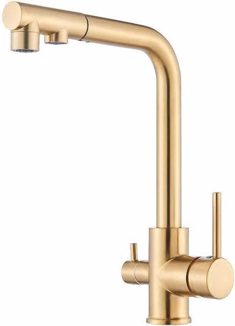 3 vieghi di cucina, 360° girabile, 3-in-1 miscelatore per filtro acqua, rubinetto acqua potabile con 2 maniglie, rubinetto cucina a 3 vie in acciaio inox.