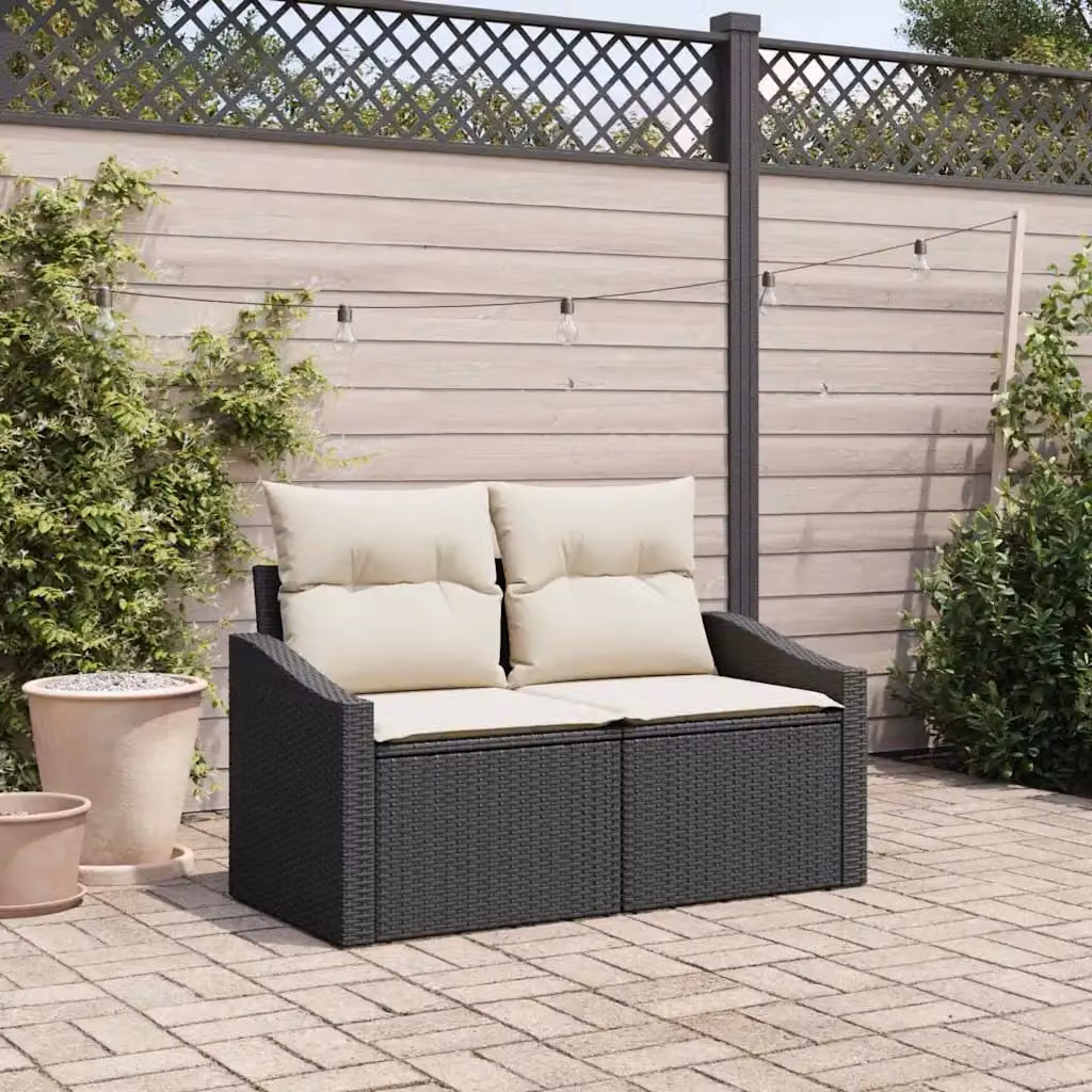 vidaXL Divano da giardino moderno in polyrattan con cuscini, colore antracite, L: 123 cm, P: 62 cm, H: 69 cm