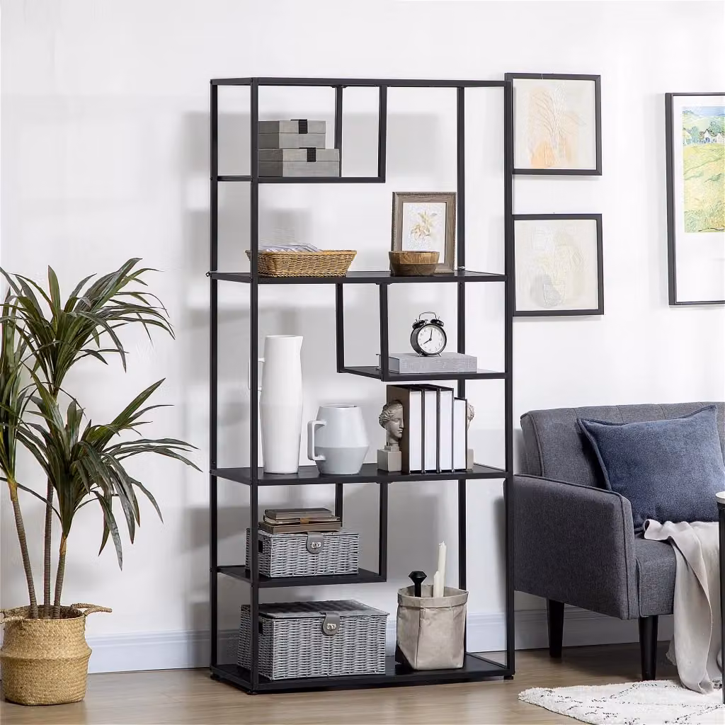 EasyComfort Libreria a Scala con 7 Livelli in Metallo e MDF, Stile Industrial, Nero, L: 83 cm, P: 34 cm, H: 180 cm – 2