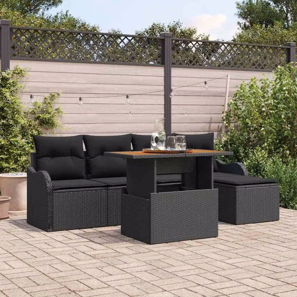 Maison Exclusive - Set da giardino composto da 6 pezzi, divano in rattan sintetico nero