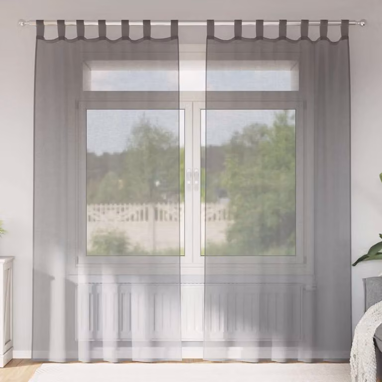 Set di 2 tende semitrasparenti in voile vidaXL con passanti, colore grigio, L: 140 cm, H: 245 cm