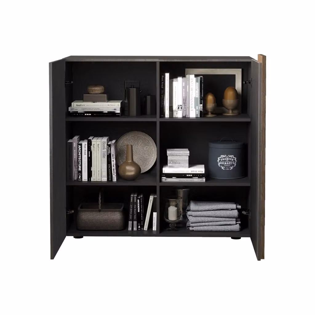 Madia Giarole DMORA, Credenza con 4 ripiani e ante a battente, Marrone, L: 121 cm, P: 44 cm, H: 114 cm – 2