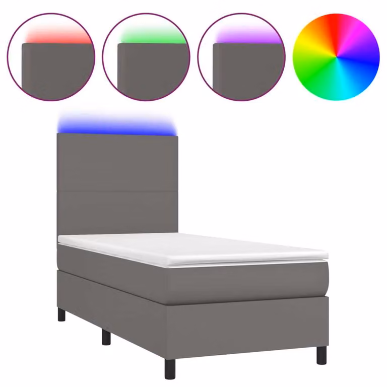 Giroletto Molle con Materasso e LED Grigio 100x200cm Pelle finta