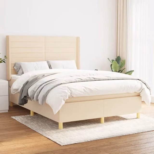 Letto Ibrido con Giroletto a Molle e Materasso vidaXL in Tessuto Beige e Bianco L/P/H: 140 x 200 x 40 cm