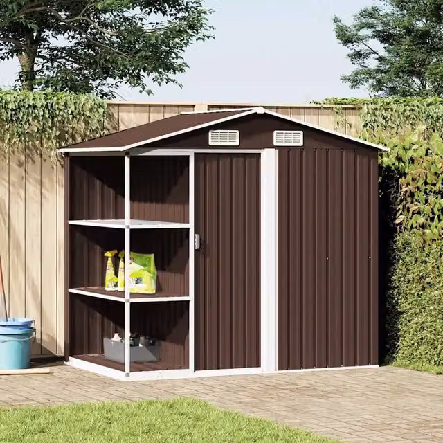 Capanno da Giardino con Scaffali Marrone 205x130x183 cm Ferro 47105