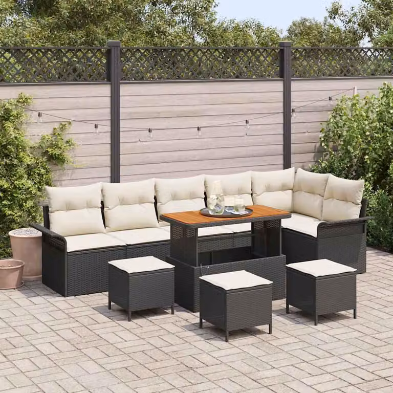 Maison Exclusive - Set da giardino composto da 10 pezzi, divano in rattan sintetico nero