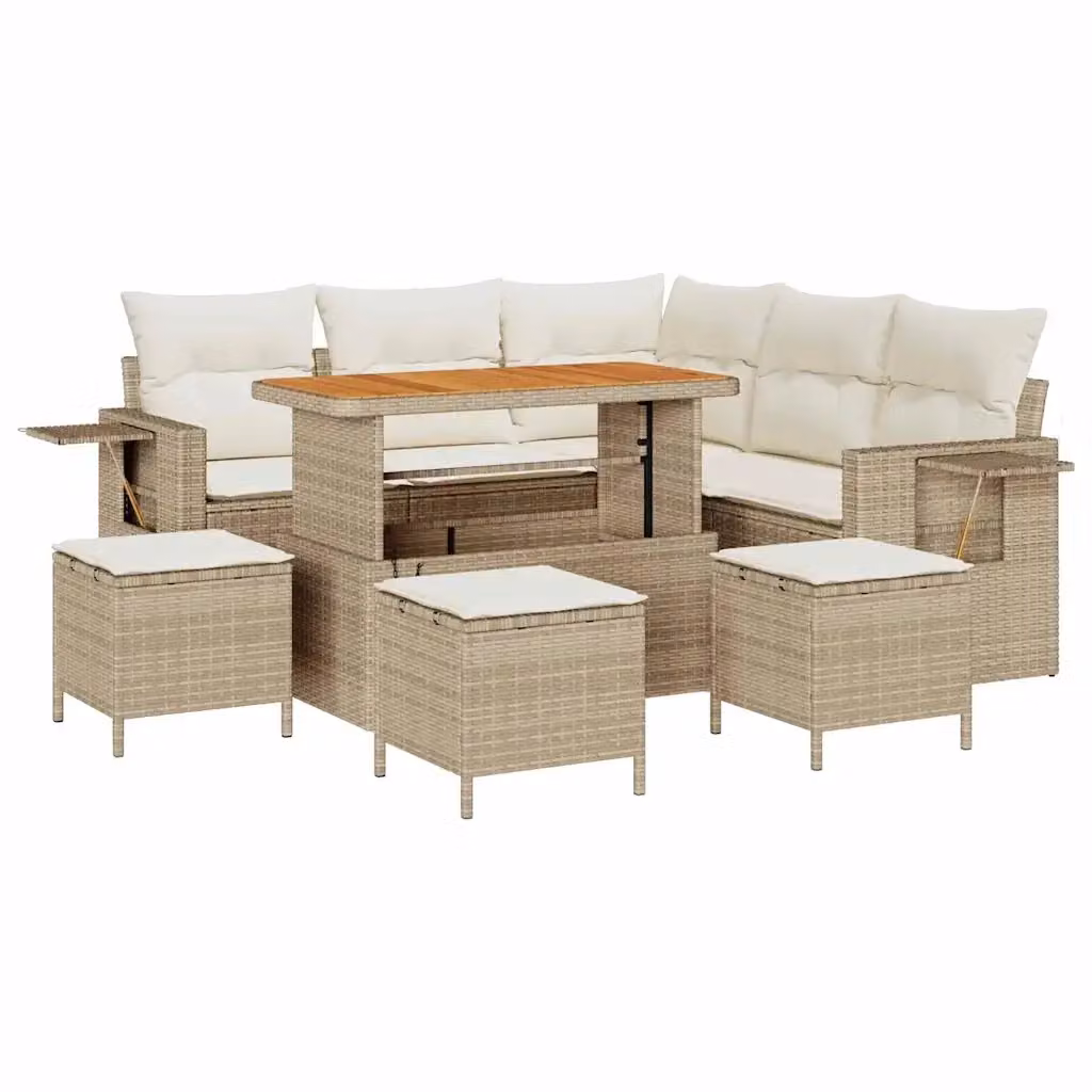 Set Divano da Giardino vidaXL 10 Pezzi a Forma di L con Tavolino e Cuscini Beige e Bianco – 2