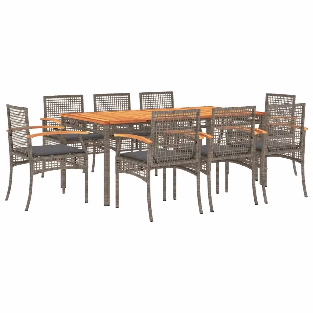vidaXL Set da Pranzo da Giardino 9 pz in Polyrattan e Legno di Acacia Grigio – 2