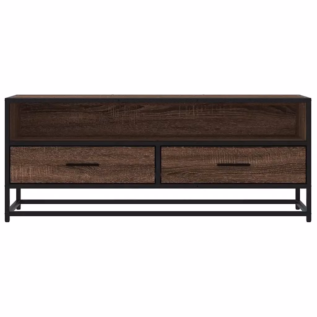 Mobile porta TV industriale HELLOSHOP26 in legno composito e metallo marrone con vani contenitori L: 100 cm, P: 40 cm, H: 34,5 cm – 2