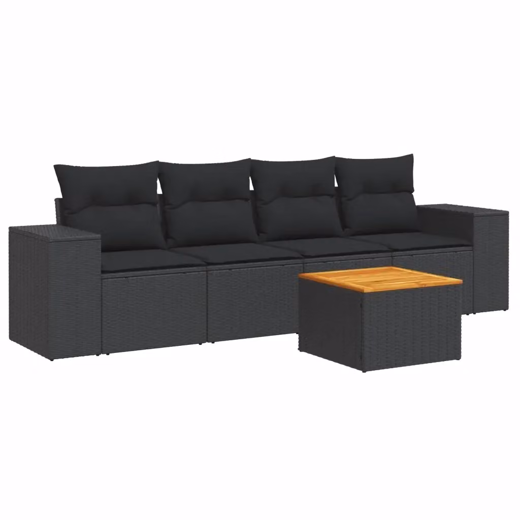 Set Divani da Giardino vidaXL 5 Pezzi in Polyrattan Nero con Cuscini e Tavolino – 2
