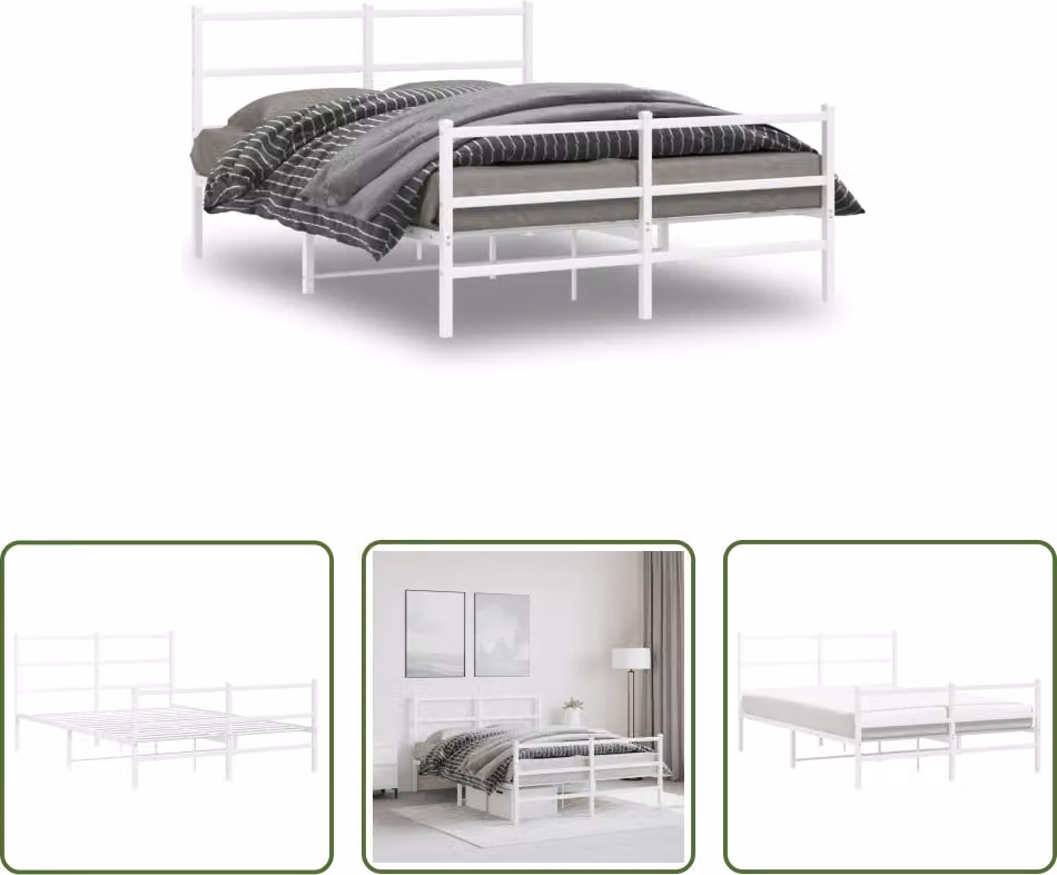 The Living Store Struttura letto con testiera e pediera in metallo bianco 140x200 cm