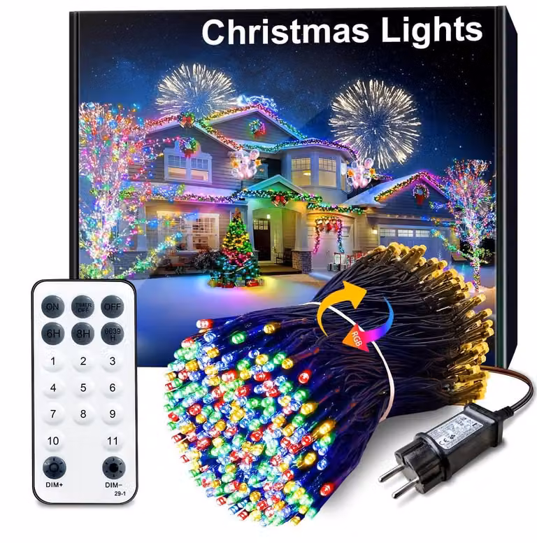 Catena luminosa a LED da 30 metri, con 300 lampadine a luce calda/colorata, 8 modalità, impermeabile