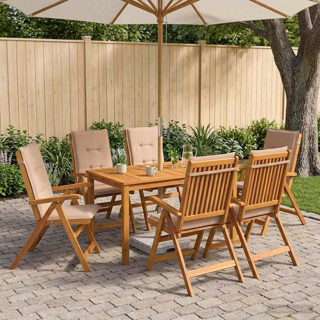 Set da pranzo da giardino vidaXL in legno di acacia trattato, 7 pezzi per 6 persone, colore beige/marrone