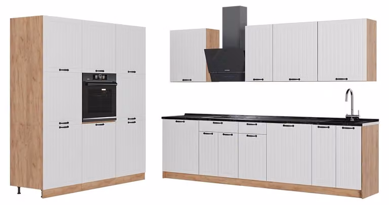 Cucina componibile Vicco Fame-Line Bianco rustico/Rovere dorato 460 cm, PL Antracite, Model 63809