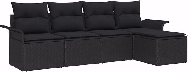 Set Divano da Giardino con cuscino 5 pz | Set Salotto da Giardino Nero polyrattan