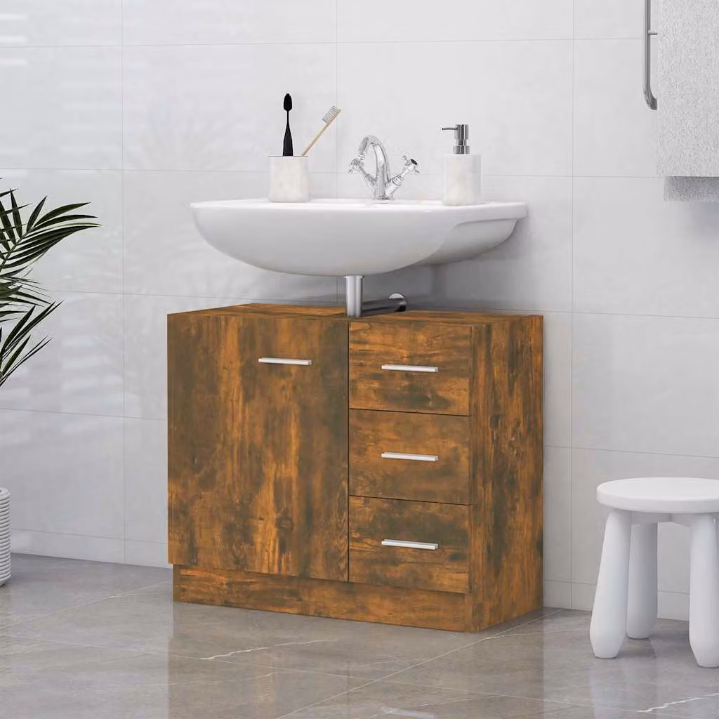 Lavabo Mobile vidaXL in Legno Multistrato Rovere Fumo Marrone L: 63 cm, P: 30 cm, H: 54 cm