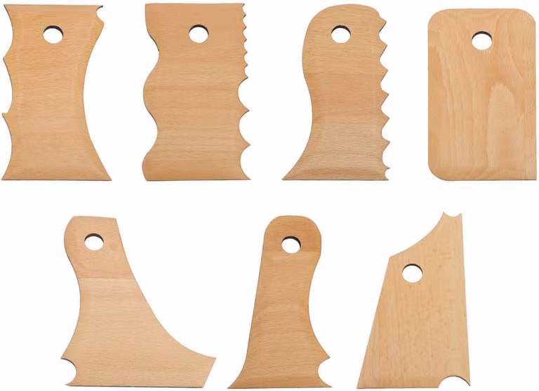 Set di 7 utensili per la Vetroceramica, in legno di faggio, adatti per argilla e Vetroceramica, e per la scultura